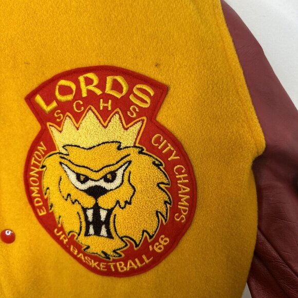 Vintage 1966 Varsity Men M/L Basketball Lords Edmonton Leather Wool Jacket - Picture 3 of 11